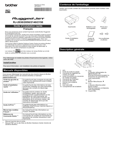 RJ-2150 | RJ-2030 | RJ-2140 | Brother RJ-2050 Mobile Printer Guide d'installation rapide | Fixfr