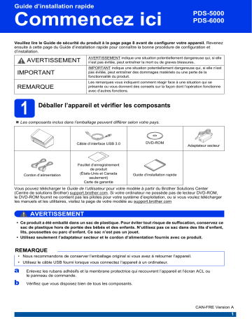 PDS-6000 | Brother PDS-5000 Document Scanner Guide d'installation rapide | Fixfr