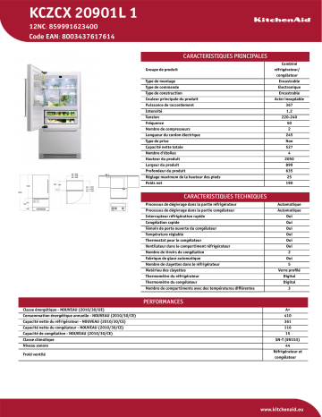 KitchenAid KCZCX 20901L 1 Fridge/freezer combination Manuel utilisateur | Fixfr