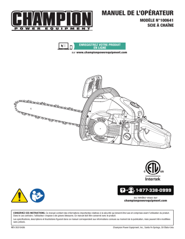 Champion Power Equipment 100641 18-inch 45cc Chainsaw Manuel utilisateur | Fixfr