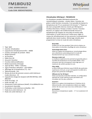 Whirlpool FM18IDU32 Air Conditioner Manuel utilisateur | Fixfr