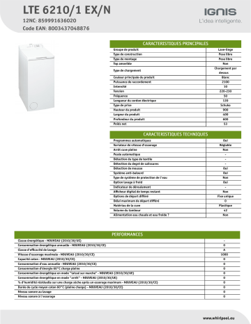 Ignis LTE 6210/1 EX/N Washing machine Manuel utilisateur | Fixfr