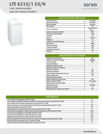 Ignis LTE 6210/1 EX/N Washing machine Manuel utilisateur | Fixfr