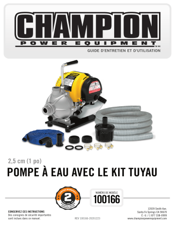 Champion Power Equipment 100166 1-Inch Water Pump Manuel utilisateur | Fixfr