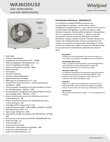 Whirlpool WA36ODU32 Air Conditioner Manuel utilisateur | Fixfr