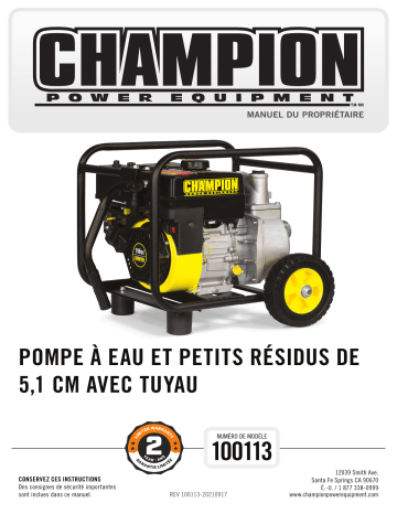 Champion Power Equipment 100113 2-Inch Semi-Trash Water Pump Manuel utilisateur | Fixfr