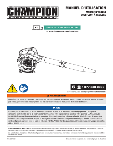 Champion Power Equipment 100734 23cc Handheld Leaf Blower Manuel utilisateur | Fixfr