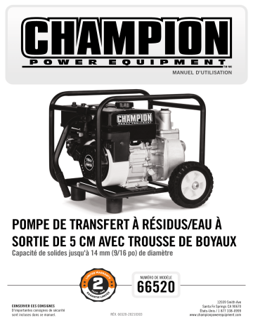 Champion Power Equipment 66520 2-Inch Semi-Trash Water Pump Manuel utilisateur | Fixfr