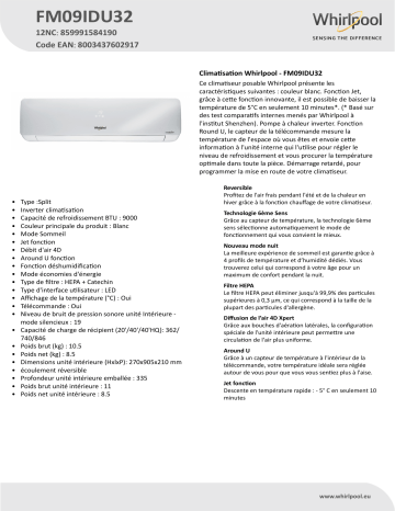 Whirlpool FM09IDU32 Air Conditioner Manuel utilisateur | Fixfr