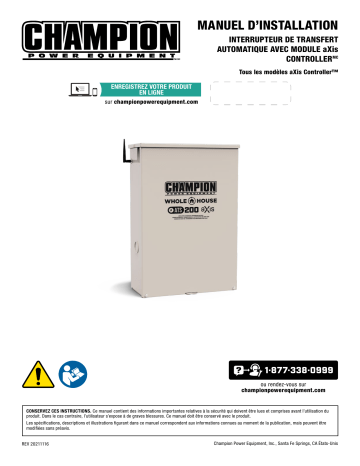 100838 | 100839 | 100837 | 100836 | Champion Power Equipment 100835 14-kW aXis Home Standby Generator Installation manuel | Fixfr