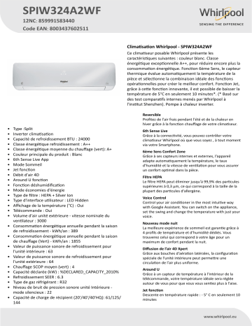 Whirlpool SPIW324A2WF Air Conditioner Manuel utilisateur | Fixfr