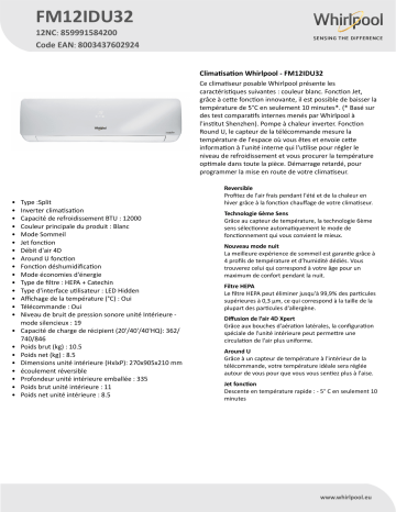 Whirlpool FM12IDU32 Air Conditioner Manuel utilisateur | Fixfr