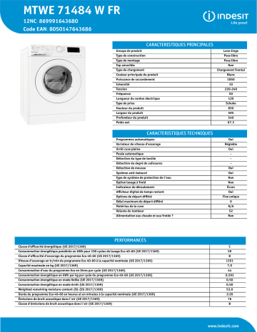 Indesit MTWE 71484 W FR Washing machine Manuel utilisateur | Fixfr