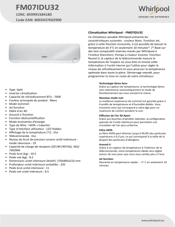 Whirlpool FM07IDU32 Air Conditioner Manuel utilisateur | Fixfr