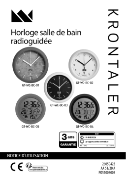 Krontaler GT-WC-BC-01/GT-WC-BC-02/GT-WC-BC-03/WC-BC-04/WC-BC-05 RC Bathroom Wall clock Manuel utilisateur