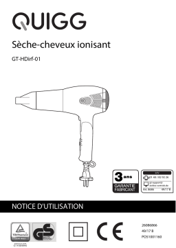 Quigg GT-HDirf-01 Hairdryer, Ionic, retractable cable Manuel utilisateur