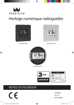 Krontaler GT-RWC-01-BK,01-GR,01-WH,02-SV,02-AN,03_GN RC LCD wall clock Manuel utilisateur