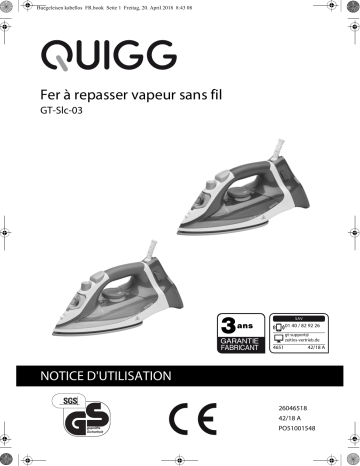 Quigg GT-Slc-03 Steam Iron, cordless Manuel utilisateur | Fixfr
