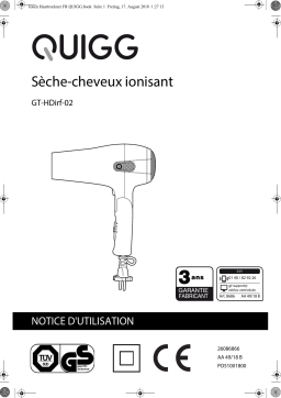 Quigg GT-HDirf-02 Hairdryer, Ionic, retractable cable Manuel utilisateur