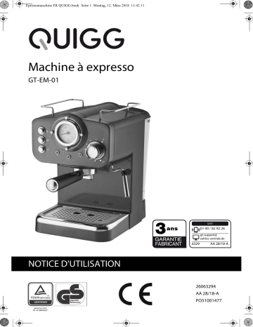 Quigg GT-EM-01 Espresso Machine Manuel utilisateur | Fixfr