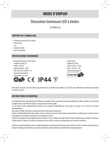 Globaltronics GT-160NL-01/GT-60SCL-01/GT-60FCL-01/GT-96IL-01 LED Netlight assortment Manuel utilisateur | Fixfr