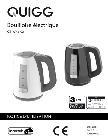 Quigg GT-WKe-03 Water Kettle Manuel utilisateur | Fixfr