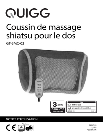 Quigg GT-SMC-03 Shiatsu Massage Cushion Manuel utilisateur | Fixfr