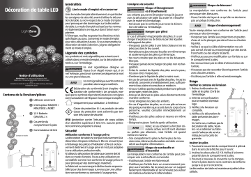 LightZone GT-SWB-01/GT-ABS-02/GT-ABG-02/GT-SG-01/GT-WBS-01/WBG-01/PCW-01 Table Decoration Manuel utilisateur | Fixfr