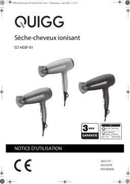 Quigg GT-HDIF-01 Hairdryer, Ionic, turnable Manuel utilisateur