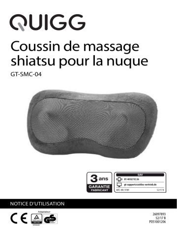 Quigg GT-SMC-04 Shiatsu Massage Cushion Manuel utilisateur | Fixfr