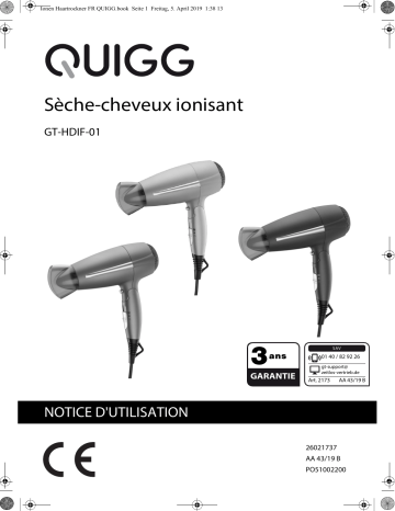 Quigg GT-HDIF-01 Hairdryer, Ionic, turnable Manuel utilisateur | Fixfr