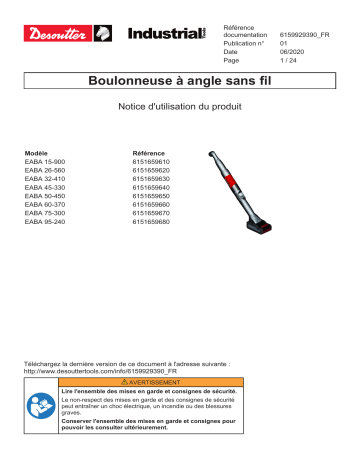 EABA 75-300 (6151659670) | CHARGER UNIVERSAL 18-36V (6158132700) | EABA 45-330 (6151659640) | EABA 26-560 (6151659620) | BATTERY PACK 36V_2.5 Ah (6158132670) | EABA 32-410 (6151659630) | EABA 15-900 (6151659610) | Desoutter EABA 95-240 (6151659680) Battery Assembly Tool Mode d'emploi | Fixfr