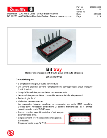 Bit tray (6159290250) | Bit-Tray module (6159290250) | Desoutter Cable Posco 500 / Bit-Tray (6159175330) Electric Assembly System Manuel du propriétaire | Fixfr