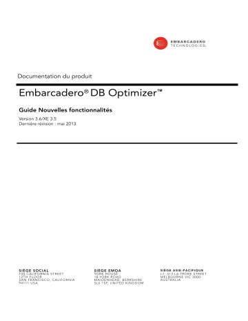 Embarcadero DB OPTIMIZER 3.6/XE3.5 Mode d'emploi | Fixfr