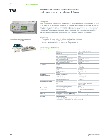 Circutor TR8 Photovoltaic string control equipment Fiche technique | Fixfr