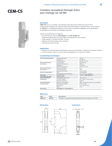 Circutor Q25112. Single-phase active energy meter Fiche technique | Fixfr