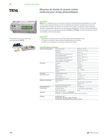 Circutor TR16 Photovoltaic string control equipment Fiche technique | Fixfr