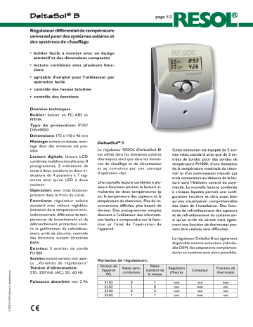 Resol DeltaSol B Fiche technique | Fixfr