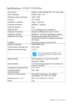 BenQ V2410 Eco LCD MONITOR spécification