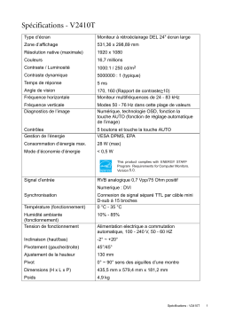 BenQ V2410T LCD MONITOR spécification