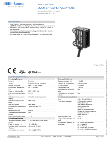 Baumer O200.SP-GW1J.72CV/H006 SmartReflect Light barrier Fiche technique | Fixfr