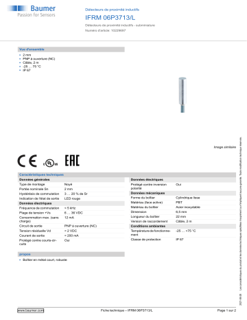 Baumer IFRM 06P3713/L Inductive proximity switch Fiche technique | Fixfr