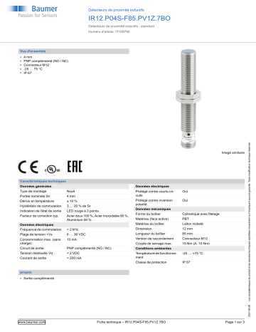 Baumer IR12.P04S-F85.PV1Z.7BO Inductive proximity switch Fiche technique | Fixfr