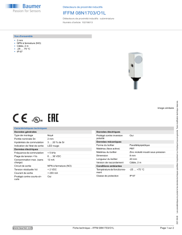 Baumer IFFM 08N1703/O1L Inductive proximity switch Fiche technique | Fixfr