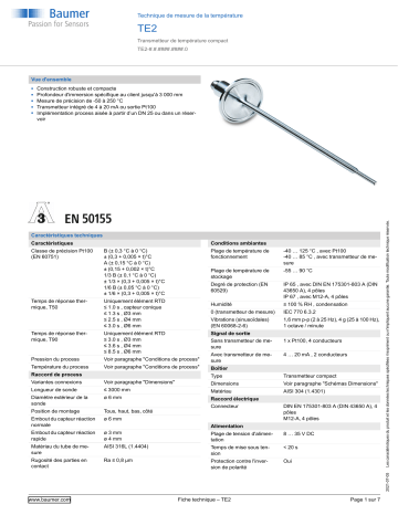 Baumer TE2 Temperature measurement Fiche technique | Fixfr