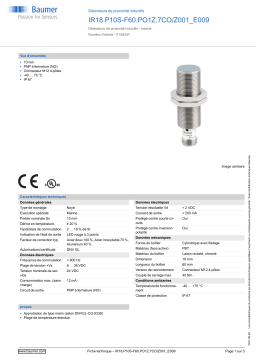 Baumer IR18.P10S-F60.PO1Z.7CO/Z001_E009 Inductive proximity switch Fiche technique