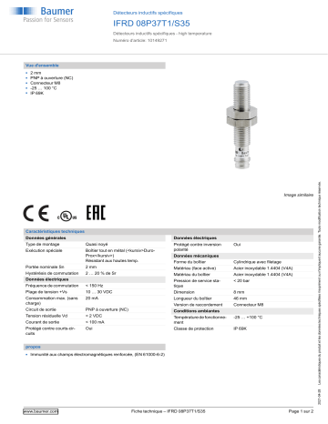 Baumer IFRD 08P37T1/S35 Inductive sensors special version Fiche technique | Fixfr