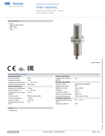 Baumer IFRM 12N3704/L Inductive proximity switch Fiche technique | Fixfr