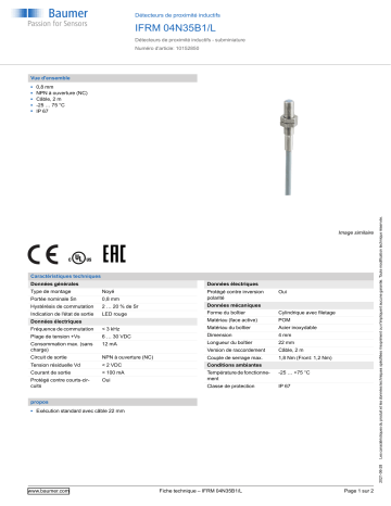 Baumer IFRM 04N35B1/L Inductive proximity switch Fiche technique | Fixfr