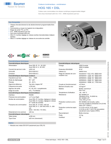Baumer HOG 165 + DSL Incremental encoders - combination Fiche technique | Fixfr